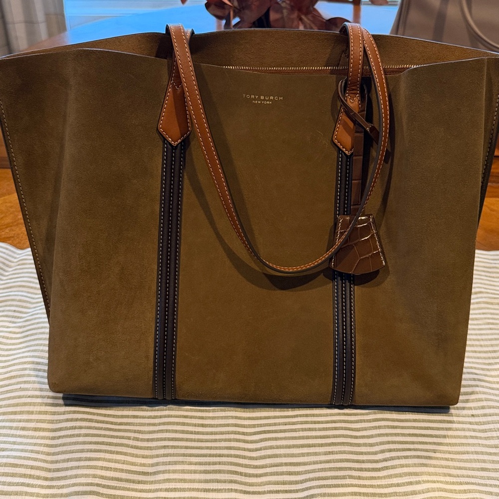 Tory Burch Olive Green Suede Tote - EUC